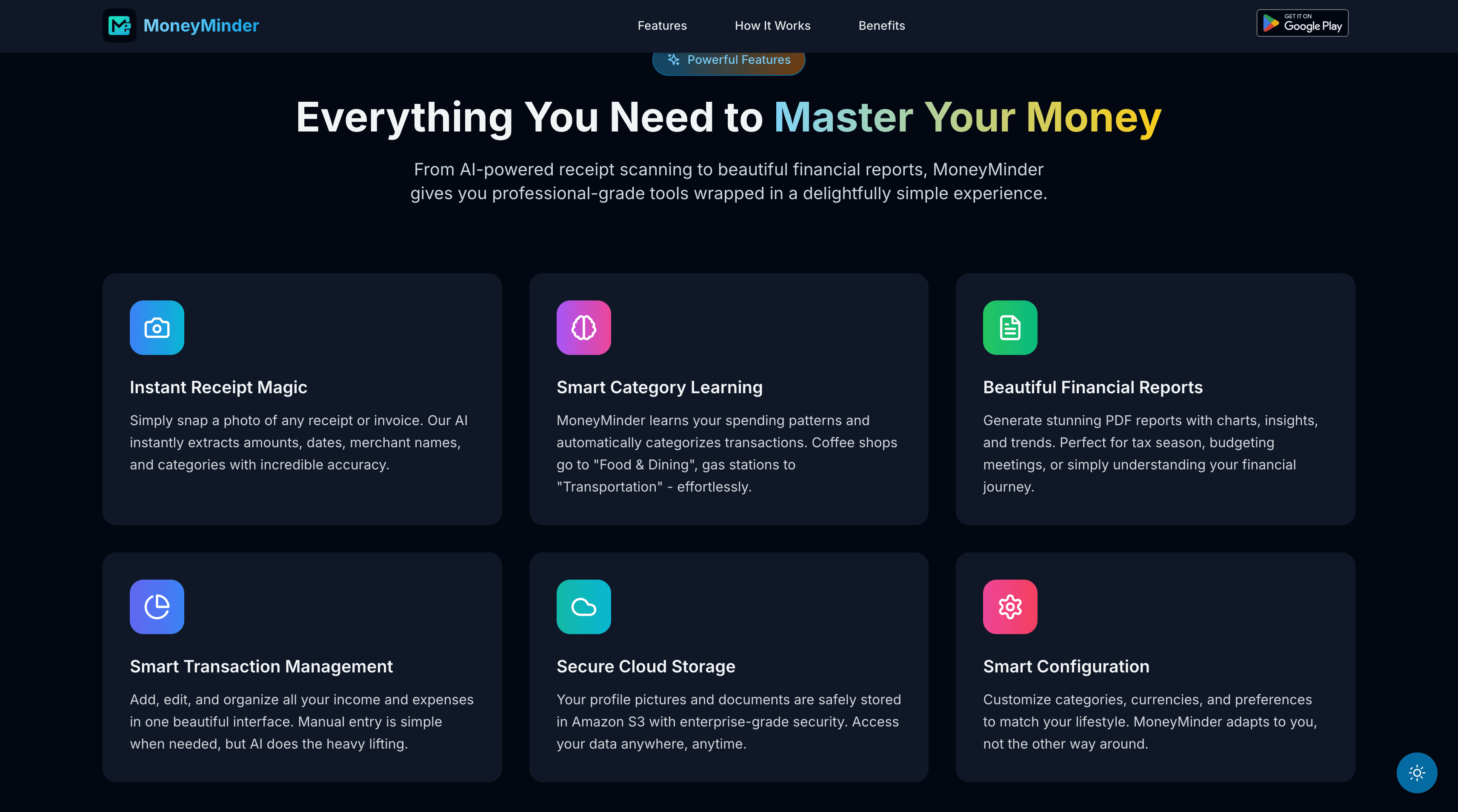 Money Minder interface